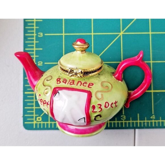 Libra tea pot Trinket‎ jewelry Box "sept 23 - oct 23" balance pink green gold - Picture 11 of 11